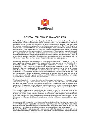 GENERAL FELLOWSHIP IN ANAESTHESIA - Alfred Hospital