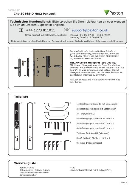 Anleitungen - Net2 Paxlock - Paxton Access