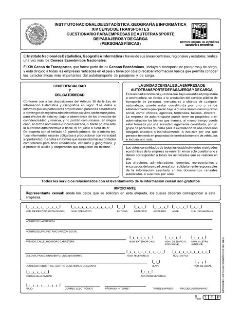 Cuestionario para empresas de autotransporte de pasajeros ... - Inegi