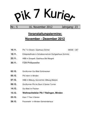 Veranstaltungstermine: November - Dezember 2012 - Pik7 Ralingen
