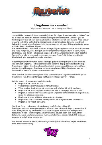 Info om ungdomsverksamheten på Musteriet och Ungdomens Hus i ...