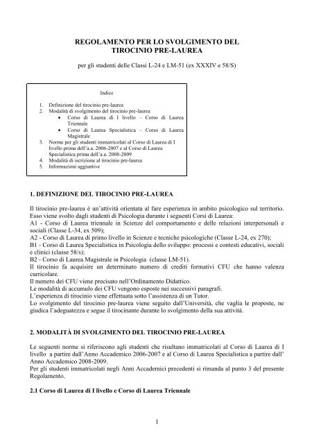 REGOLAMENTO TIROCINI PRE-LAUREAM_17-10 ... - Psicologia