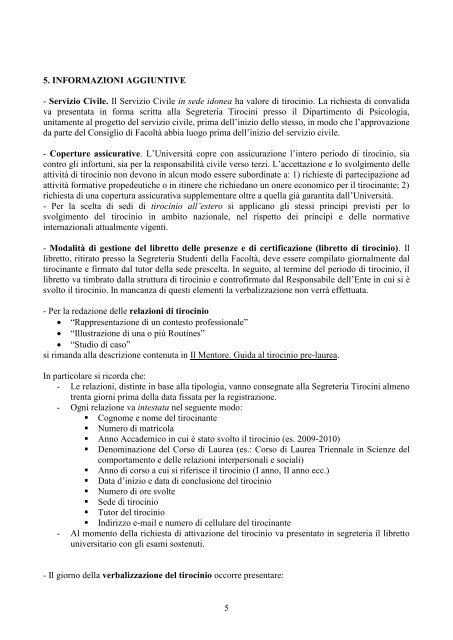REGOLAMENTO TIROCINI PRE-LAUREAM_17-10 ... - Psicologia