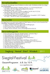 Veranstaltungsorte Vorverkaufsstellen Veranstalter ... - Siegtal-Festival