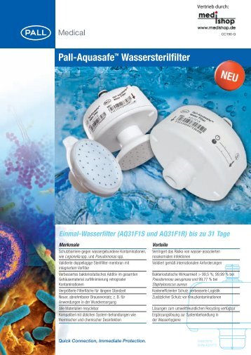 Produktdatenblatt Pall Aquasafe Waschbeckenfilter - Medishop