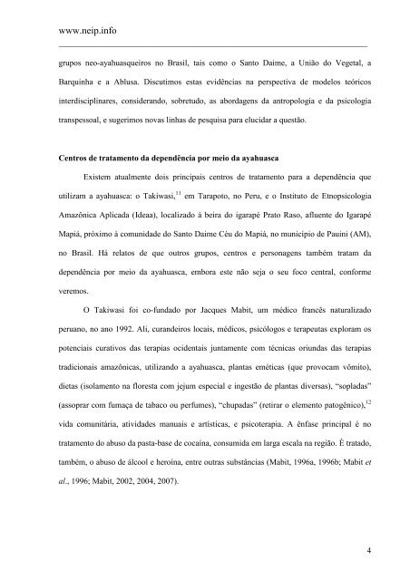 Tratamento da dependÃªncia quÃ­mica com o uso ritual da ... - Neip