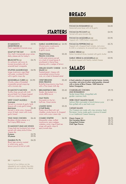 A La Carte Menu Di Maggio S