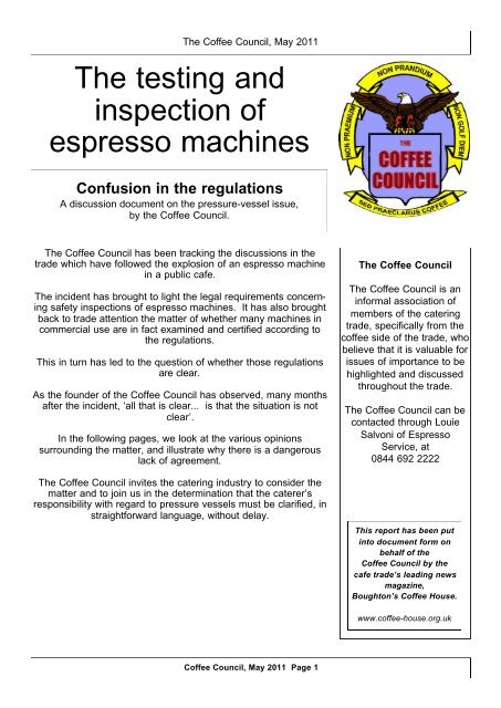 The testing and inspection of espresso machines - Boughton's ...