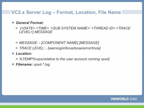 Virtual Center 1.x Troubleshooting - VMware