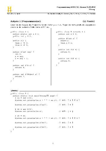 Aufgabe 1 (Programmanalyse): (12 Punkte) Lösung: