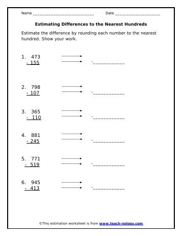 Estimating Differences to the Nearest Hundreds ... - Teach-nology