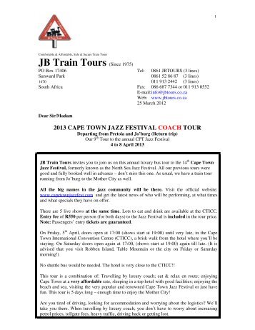 2013 cape town jazz festival coach tour - JB Train Tours