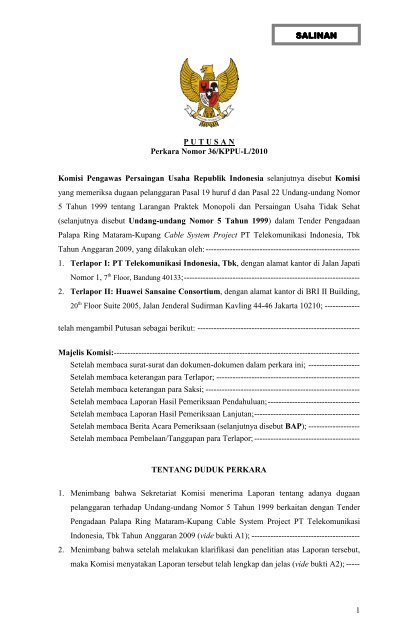 Tender Pengadaan Palapa Ring Mataram-Kupang Cable ... - KPPU