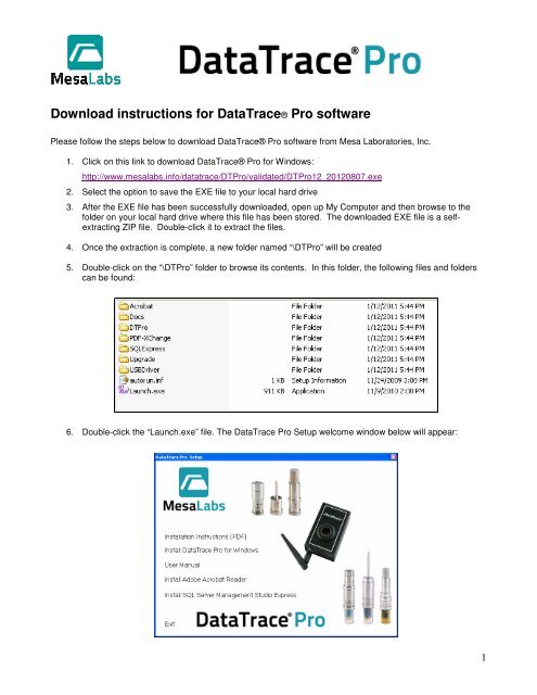 Download instructions for DataTraceÂ® Pro software - Mesa Labs