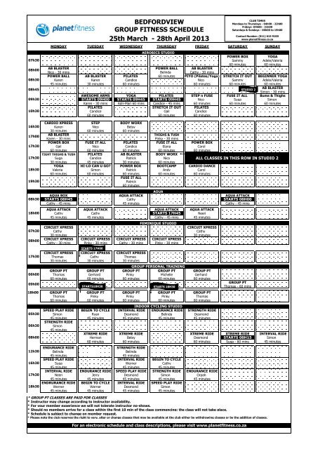 BEDFORDVIEW GROUP FITNESS SCHEDULE ... - Planet Fitness