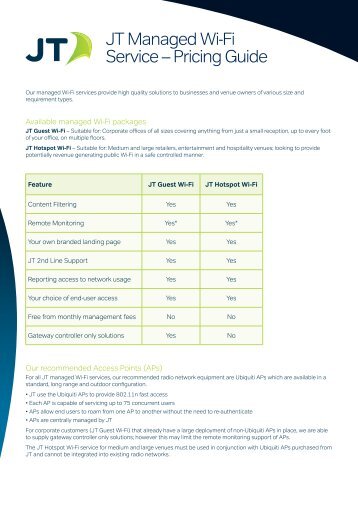 JT Managed Wi-Fi Service â Pricing Guide