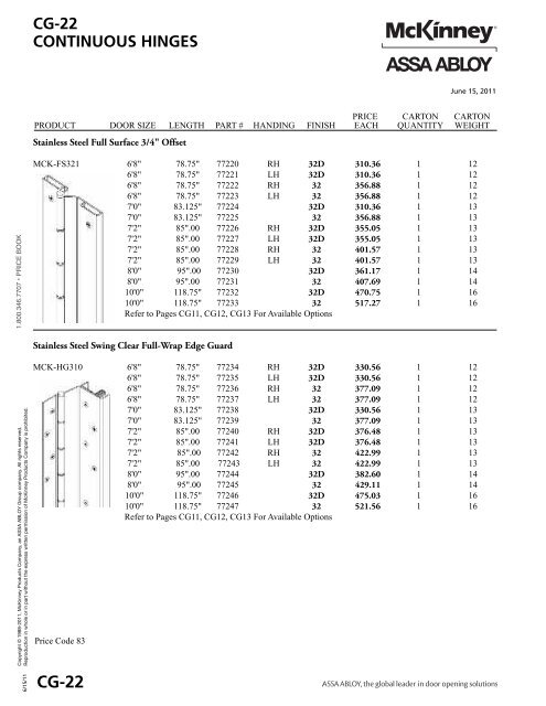 McKinney Price Book effective June 15 2011.pdf - LV Sales Inc