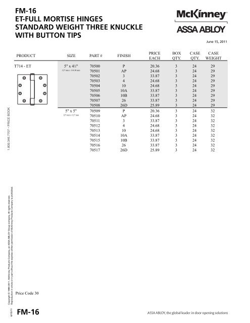 McKinney Price Book effective June 15 2011.pdf - LV Sales Inc