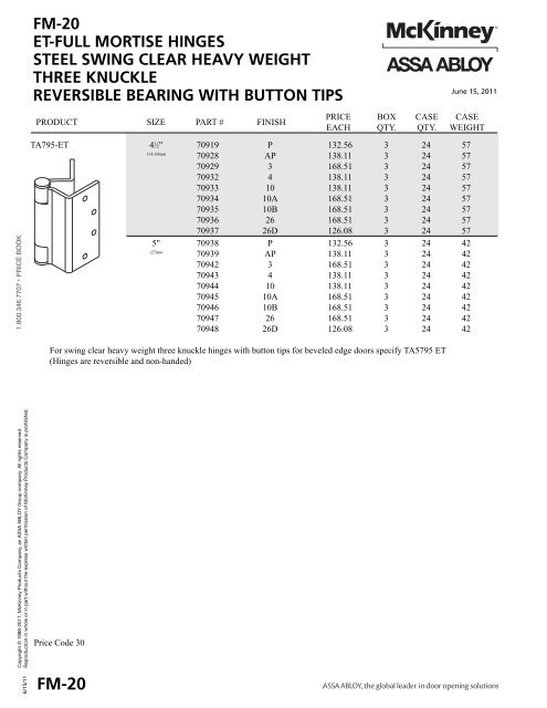 McKinney Price Book effective June 15 2011.pdf - LV Sales Inc