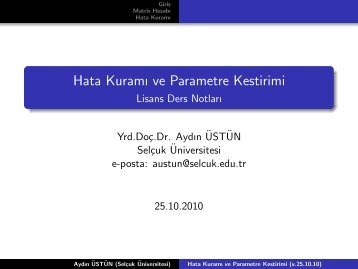 Hata Kurami ve Parametre Kestirimi - Lisans Ders Notlari