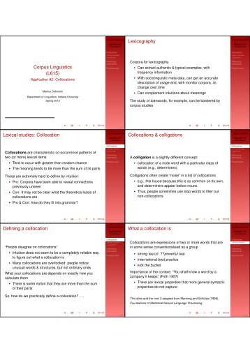 Collocation Collocations & colligations Defining ... - Indiana University