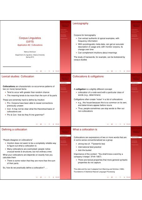 Collocation Collocations & colligations Defining ... - Indiana University