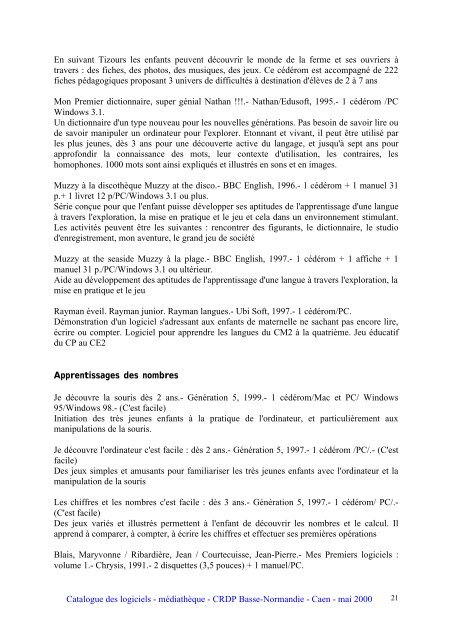 Catalogue des logiciels - CRDP Basse-Normandie