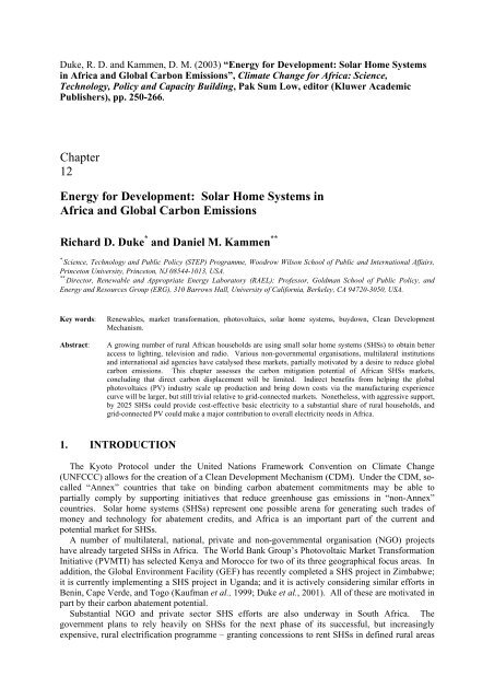 Chapter 12 Energy for Development: Solar Home Systems in Africa ...