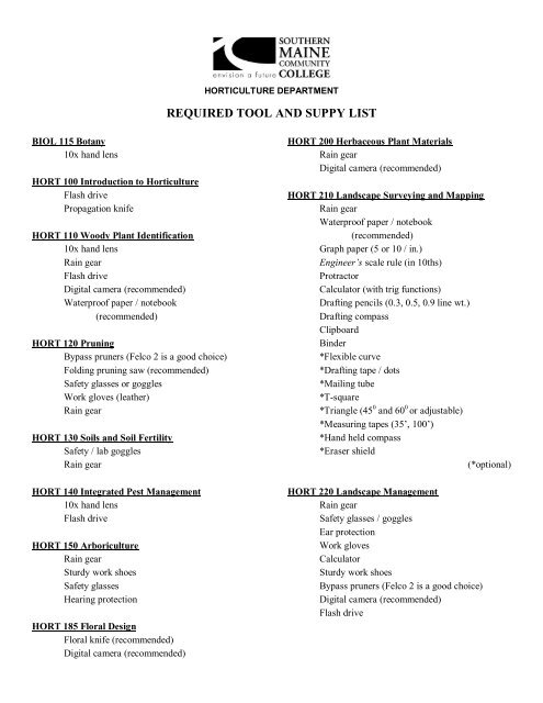 Horticulture Tool &amp; Equipment List