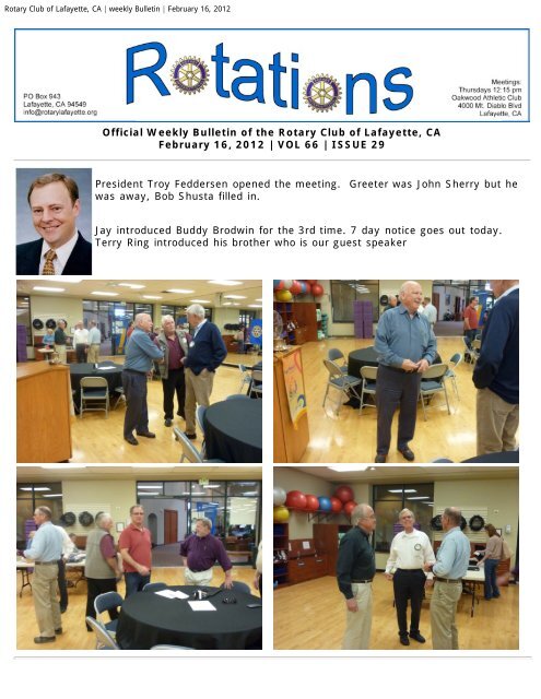 Rotary Club of Lafayette, CA | weekly Bulletin | February 16, 2012