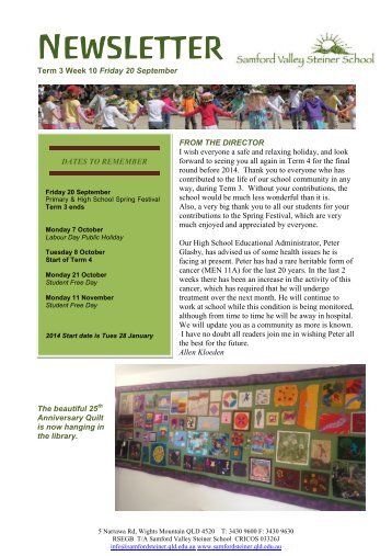 Newsletter Term 3 Week 10 - Samford Valley Steiner School