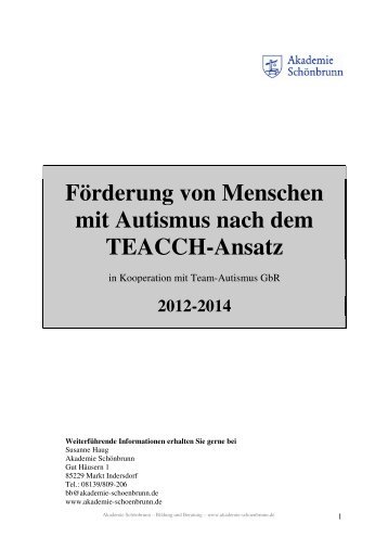 Förderung von Menschen mit Autismus nach dem ... - Schönbrunn