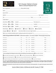 2013 Houston Children's Charity Back-to-School Request Form