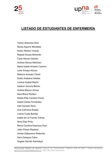 LISTADO DE ESTUDIANTES DE ENFERMERÍA - Universidad ...