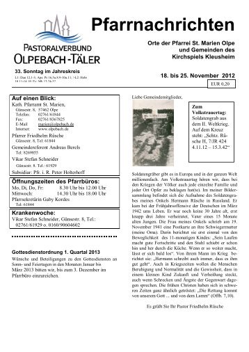 Pfarrnachrichten - Kath. Pastoralverbund Olpebach-Täler