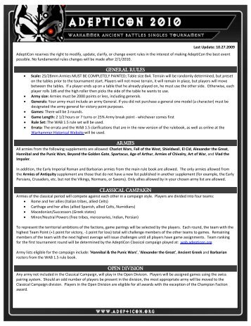 warhammer ancient battles singles tournament general rules armies