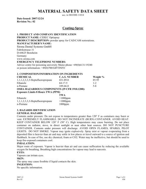 MSDS - CEREC Optispray