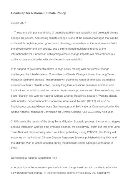 Roadmap for National Climate Policy - Arid Areas Programme