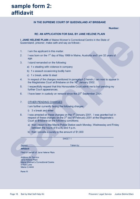 sample form 2: affidavit - Legal Aid Queensland