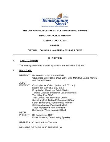 the corporation of the city of temiskaming shores regular council ...