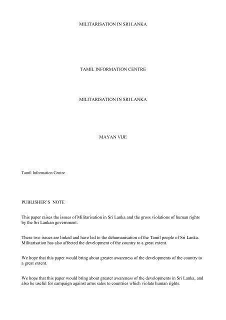 Militarisation & Violation of Human Rights - Tamil Information Centre ...