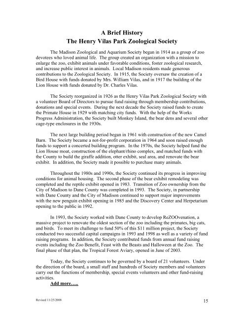 2008-2009 Henry Vilas Zoo Volunteer Guide