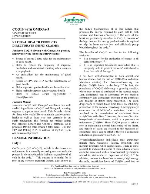 CoQ10 with Omega-3 Monograph.pdf - Jamieson Vitamins