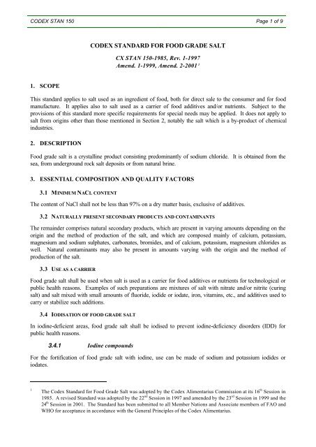 Codex Standard CODEX STANDARD FOR FOOD GRADE SALT