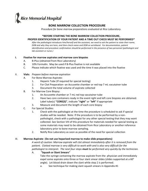 Bone Marrow Collection Procedure.fm - Mayo Medical Laboratories