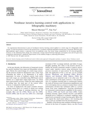 Nonlinear iterative learning control with applications to lithographic ...