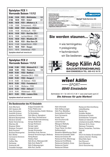 Matchprogramm - Fussballclub Einsiedeln - FC Einsiedeln