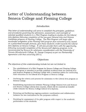 Letter of Understanding between Seneca and Fleming College