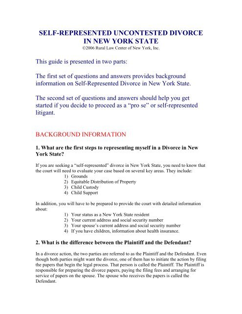 How quickly can you get a divorce in new york Self Represented Uncontested Divorce In New York State Rural Law