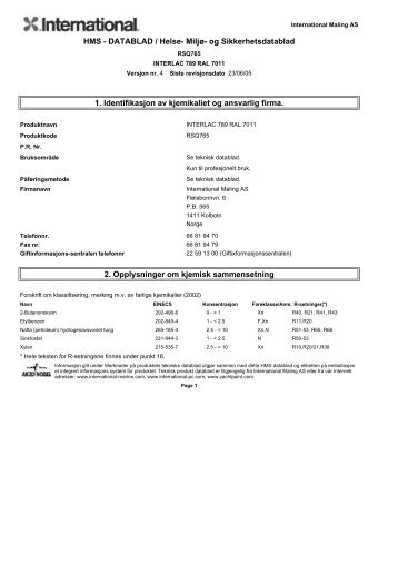 HMS - DATABLAD / Helse- MiljÃƒÂ¸- og ... - Lakkspesialisten